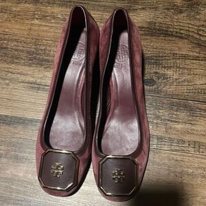Tory Burch Suede Block Heel Pumps Classic Logo Dress Shoes Size 9.5M
